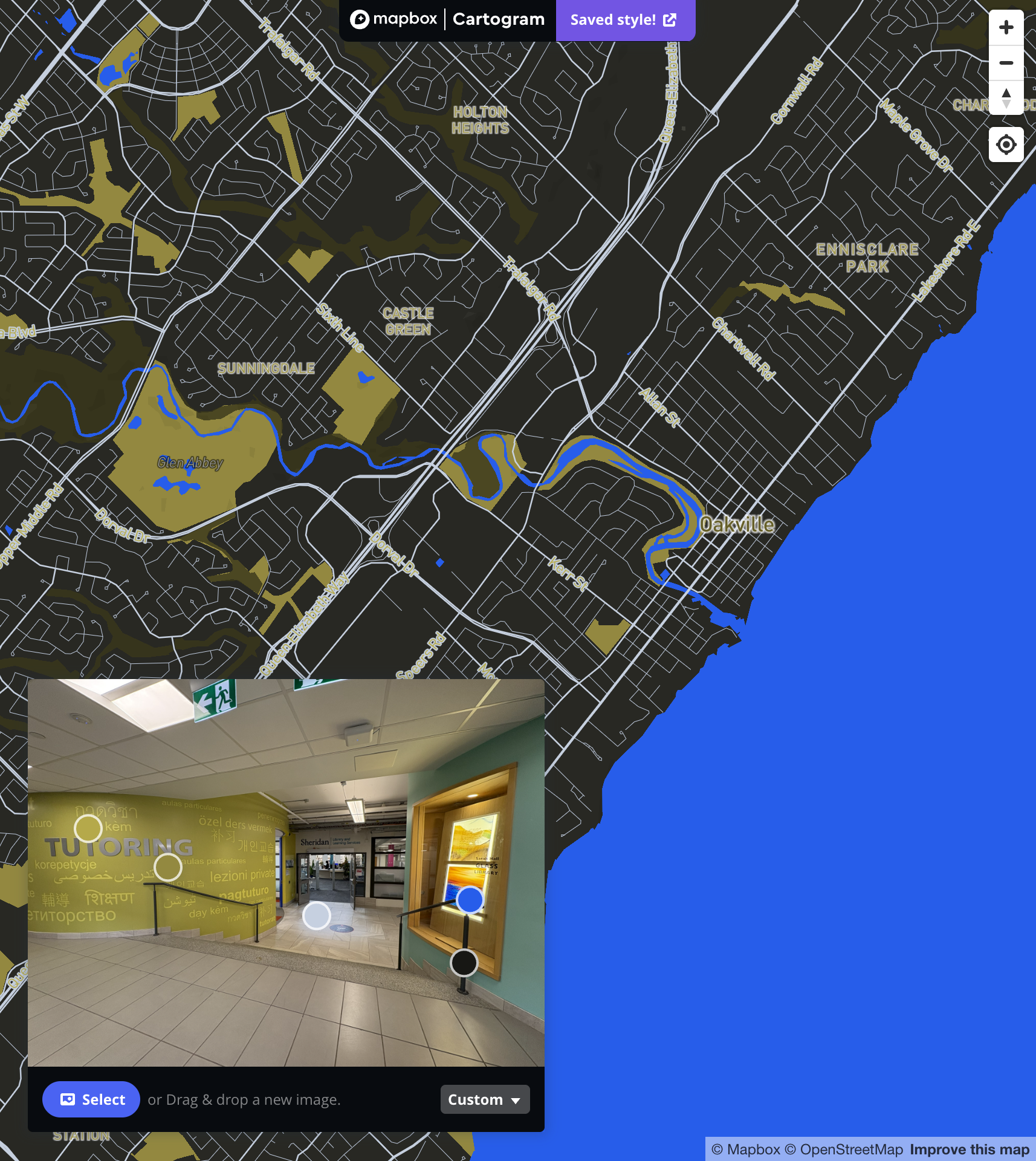 A screenshot of working the image and Cartography plugin in Mapbox.