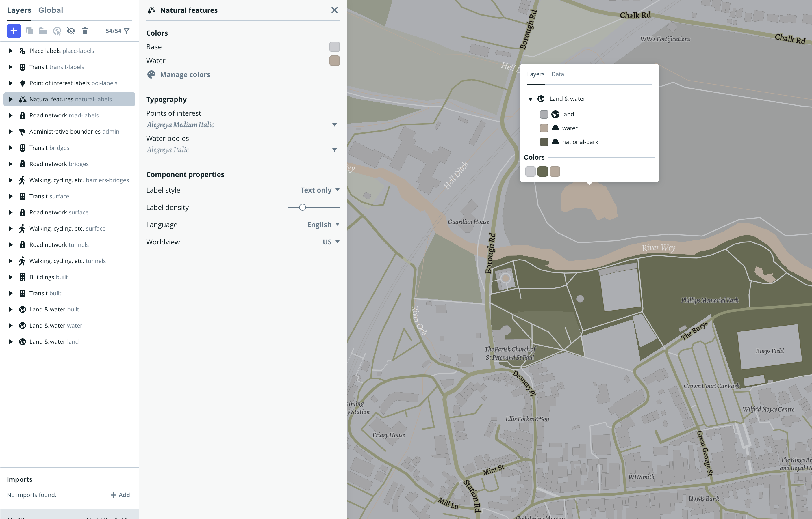 A screenshot of some of the settings being experimented with in Mapbox.