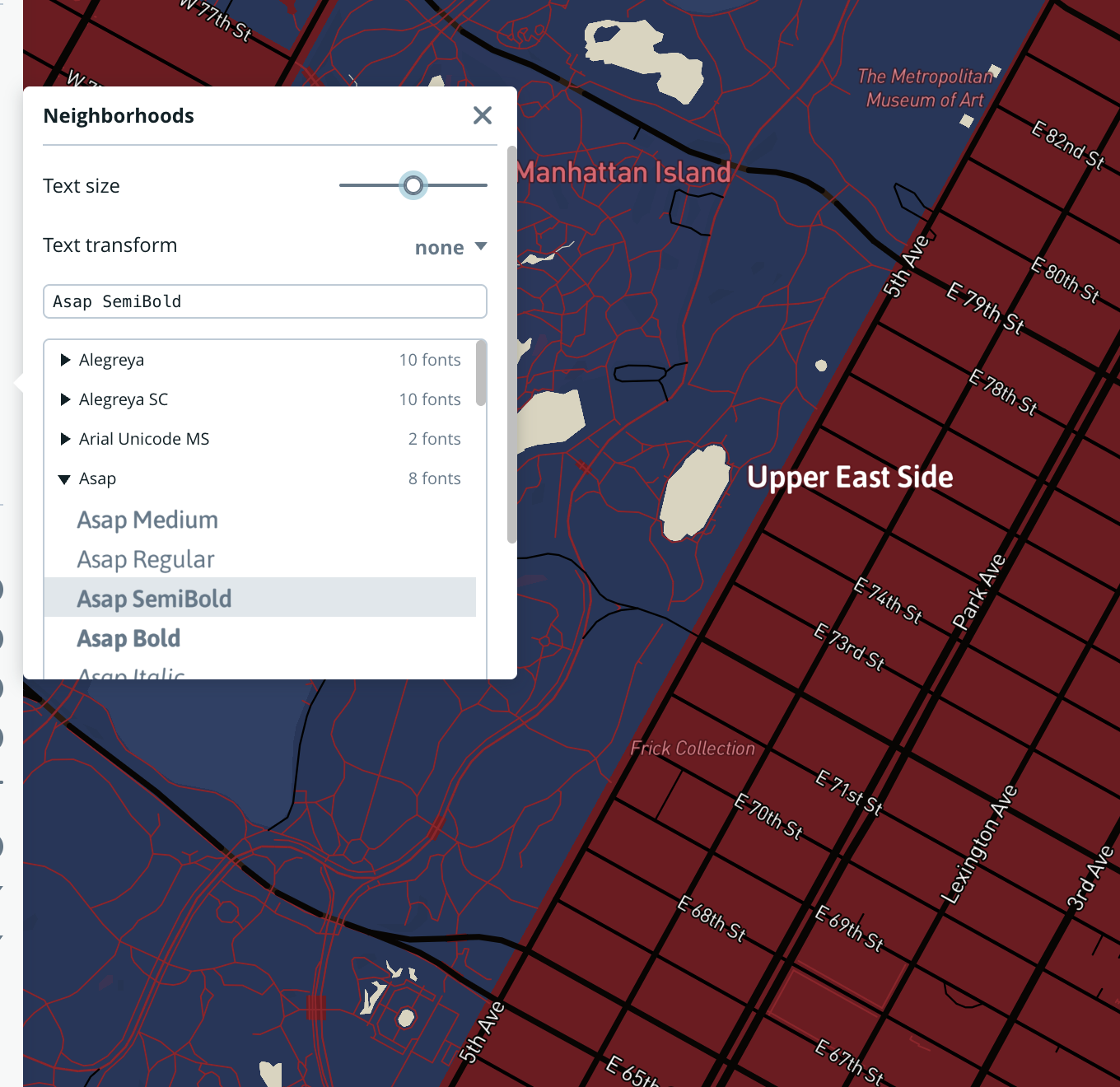 A screenshot of some of the settings being experimented with in Mapbox.