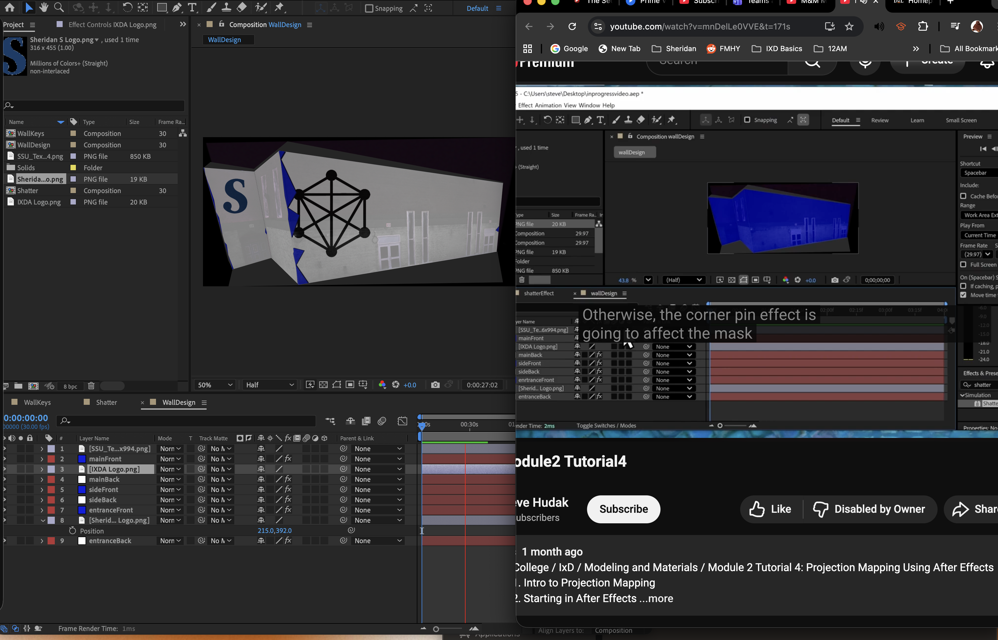 A screenshot of working in After Effects while following the tutorial video.