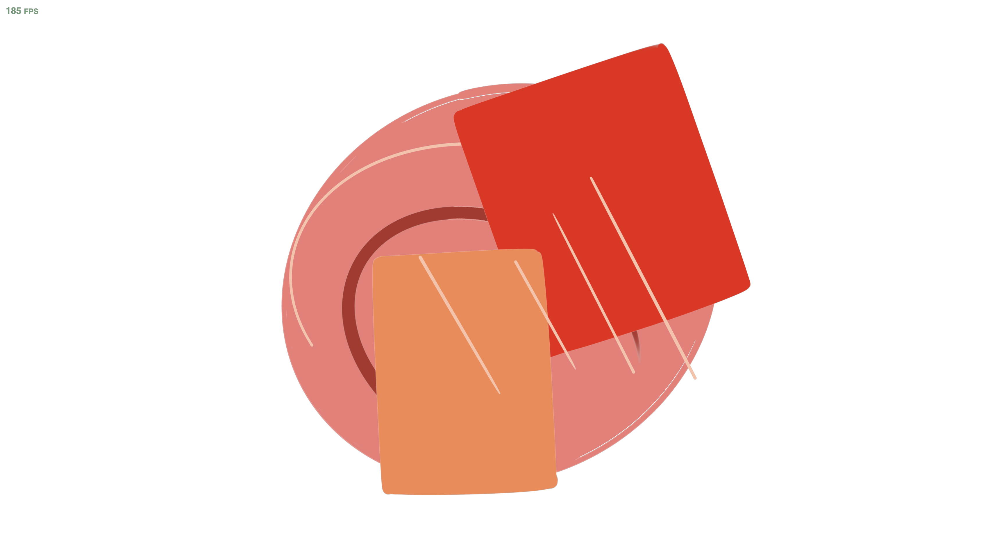 The red and orange, circular and square shape design displayed on the live site, showcasing movement.
