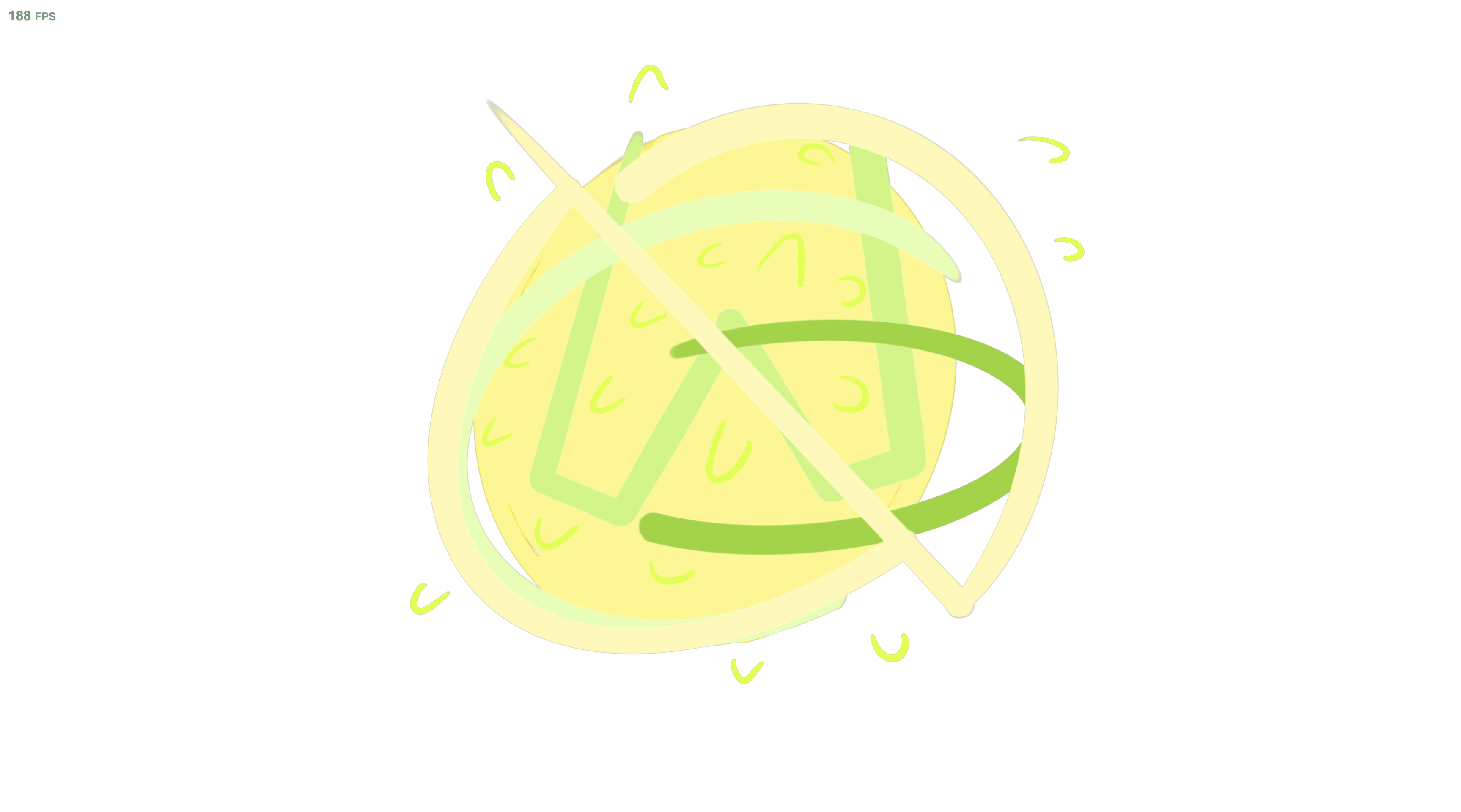 The lime and yellow, circular shapes and varying lines design displayed on the live site, showcasing movement.