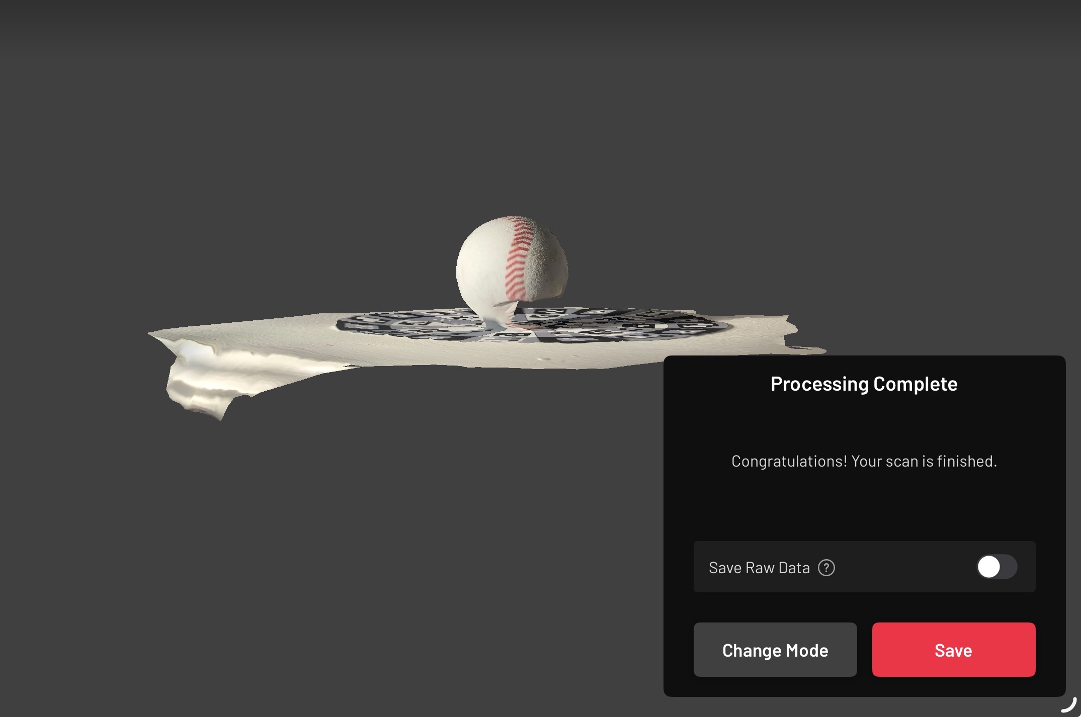 A failed attempt at scanning a baseball as an object.