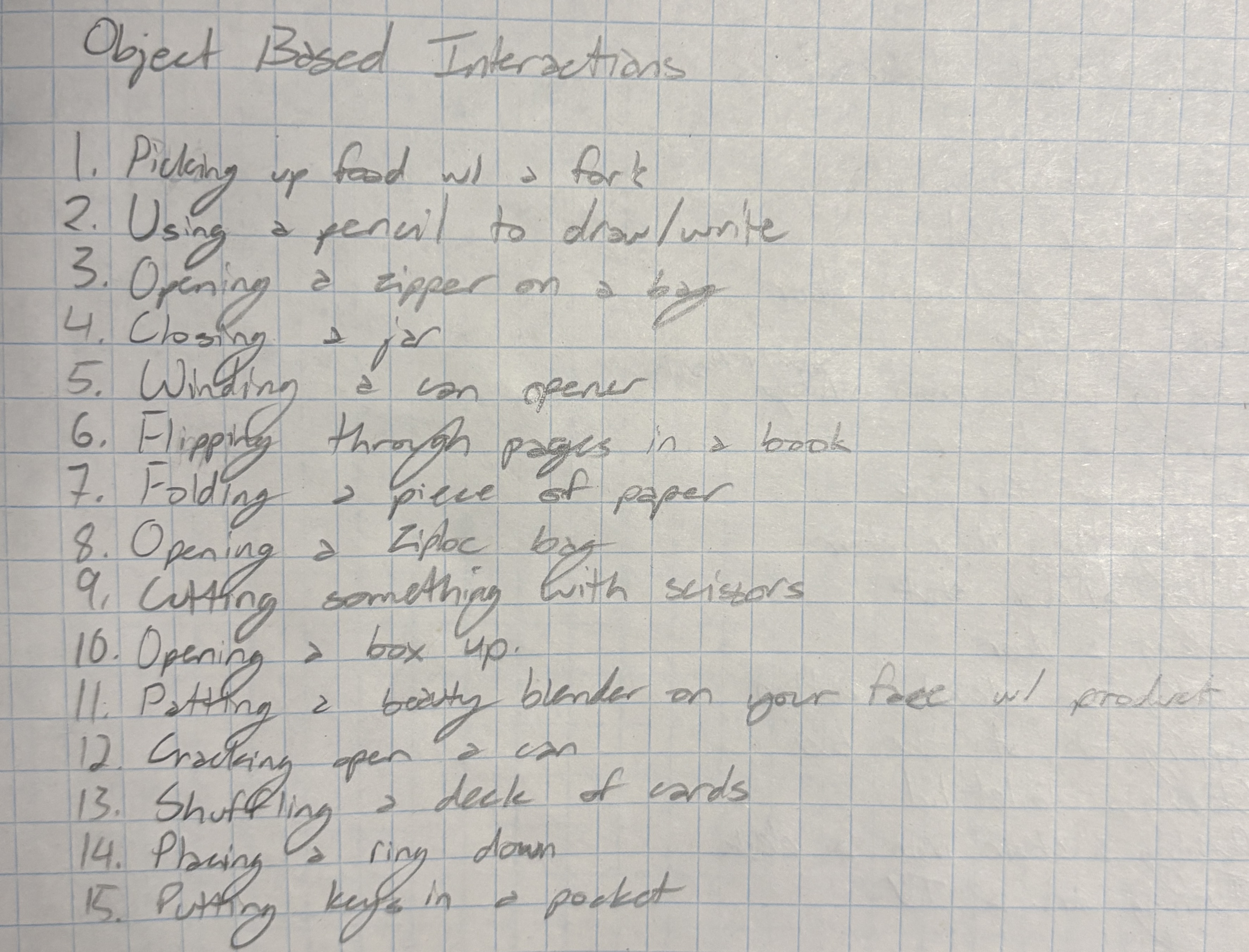 The brainstorming for object-based interactions.