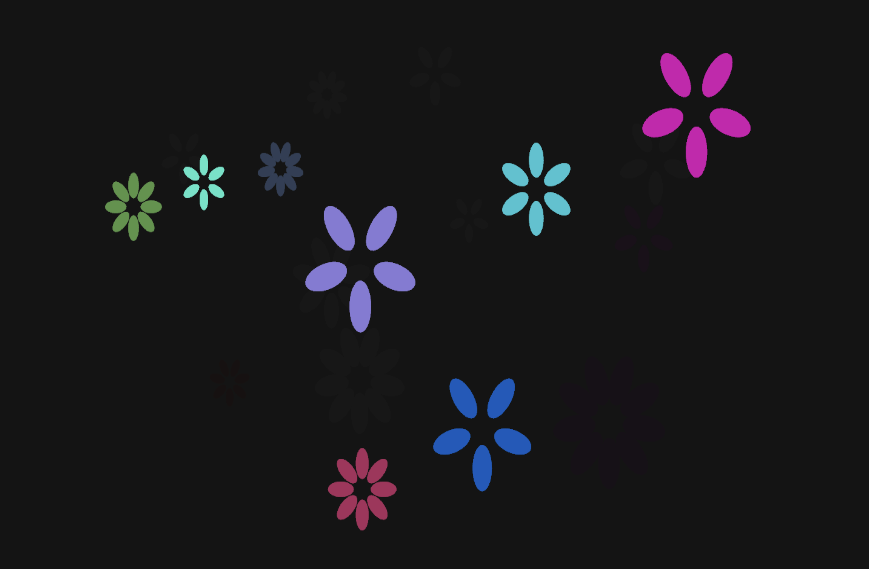 A screenshot of experimenting with the Makey Makey and flowers that appear upon clicking.