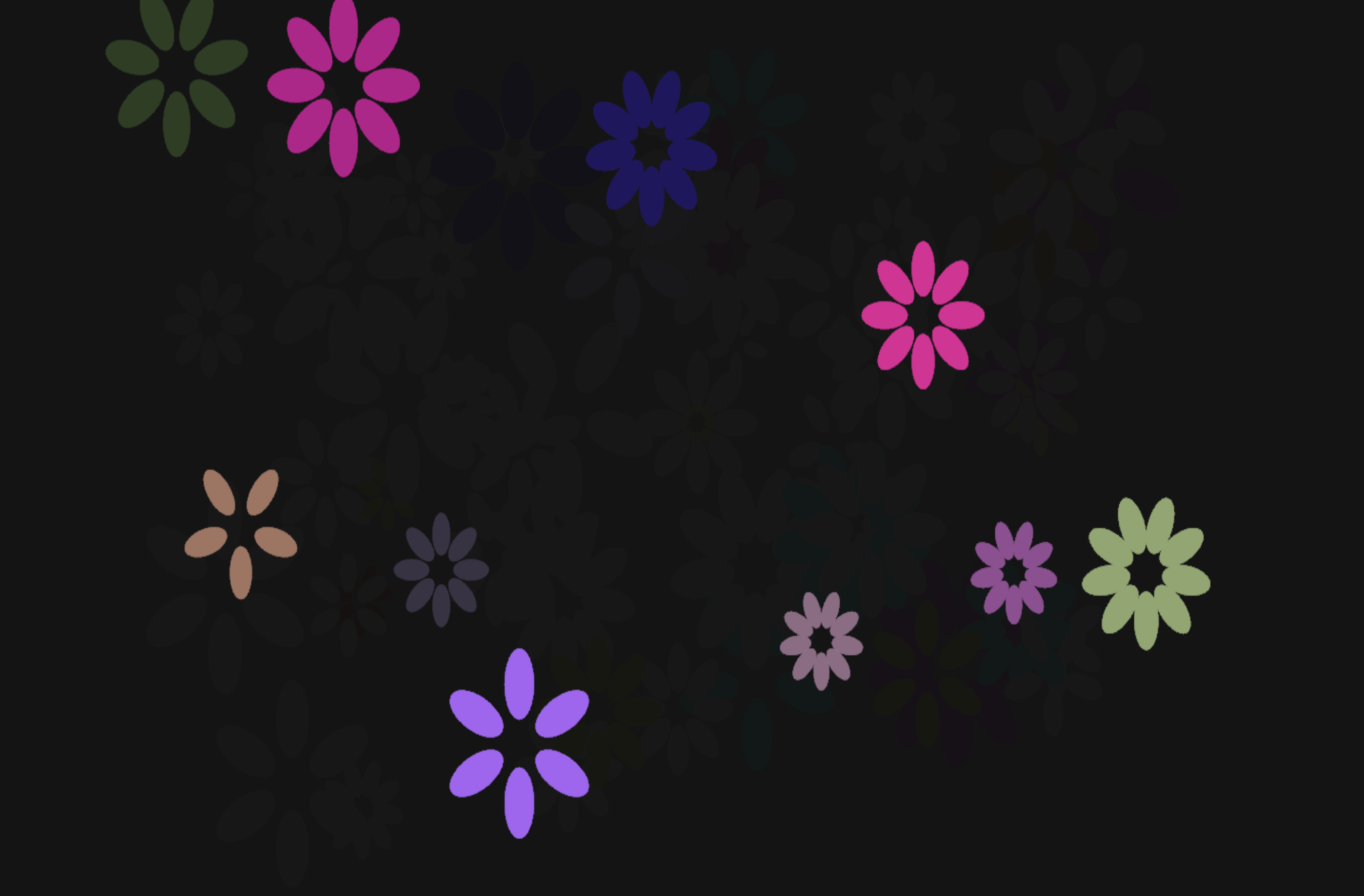 A screenshot of experimenting with the Makey Makey and flowers that appear upon clicking.